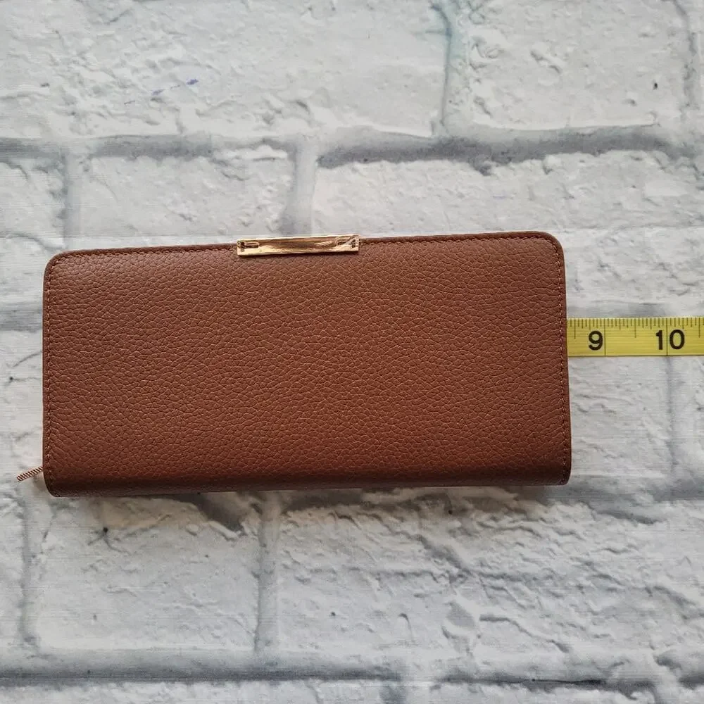 NWT Ted Baker Jade Leather Dark Tan Zip Around Wallet